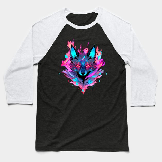 Fire fox, pink and blue Baseball T-Shirt by NemfisArt